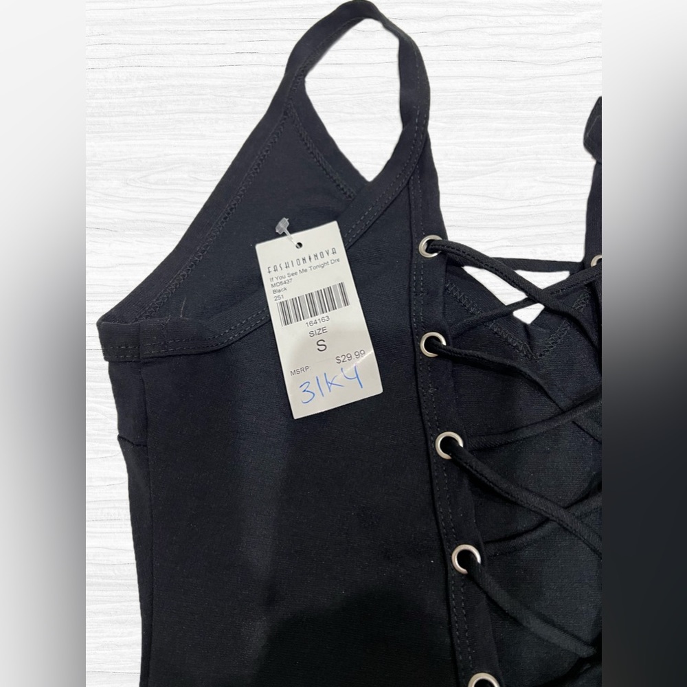 NWT Fashion Nova Black Lace Up Dress - Picture 5 of 6